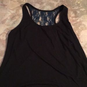 Black tank top with blue lace backing